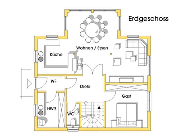 Fertighaus Tineke (KfW-Effizienzhaus 40 EE) von Dammann-Haus Schlüsselfertig ab 345300€, Satteldach-Klassiker Grundriss 1