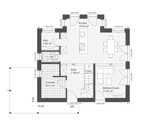 Fertighaus Dreamline-E-123 E5 von Danhaus Deutschland, Satteldach-Klassiker Grundriss 1