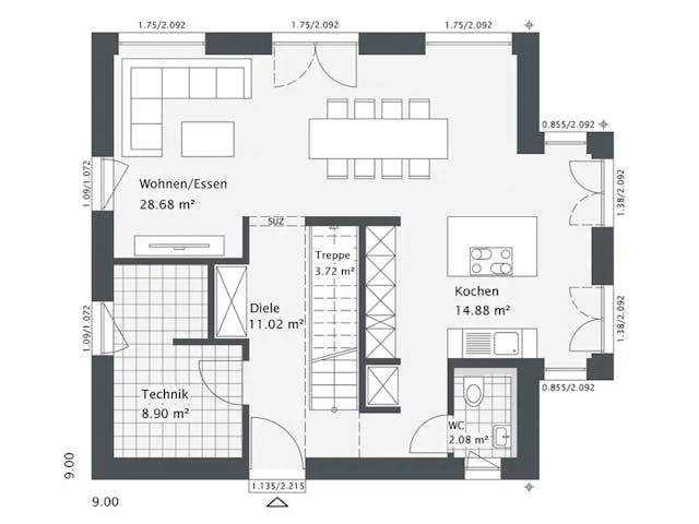 Fertighaus Dreamline-E-125 E4 von Danhaus Deutschland, Satteldach-Klassiker Grundriss 1
