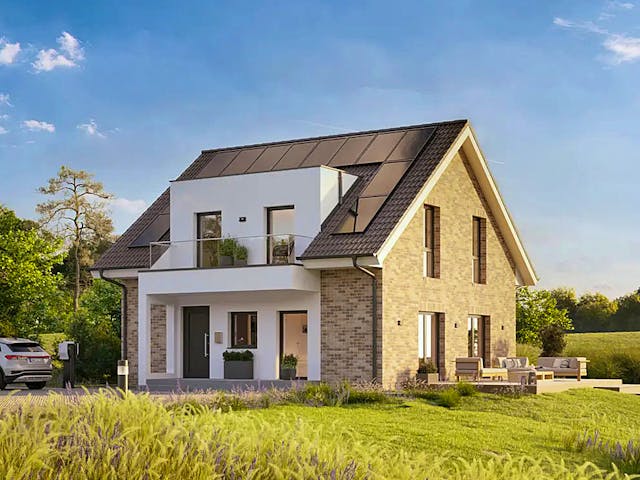 Fertighaus Dreamline-E-140 E2 von Danhaus Deutschland, Satteldach-Klassiker Außenansicht 1 Fertighaus Dreamline-E-140 E2 von Danhaus Deutschland, Satteldach-Klassiker Außenansicht 1