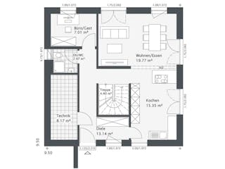 Fertighaus Dreamline-E-140 E2 von Danhaus Deutschland, Satteldach-Klassiker Grundriss 1