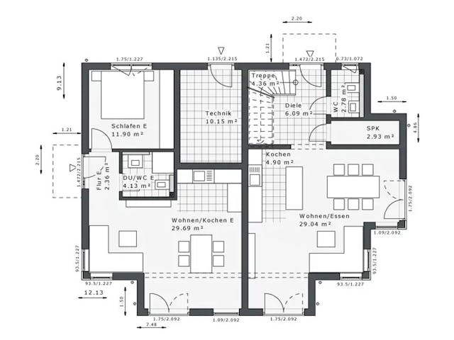 Fertighaus Dynamic-G-183 E2 von Danhaus Deutschland, Satteldach-Klassiker Grundriss 1