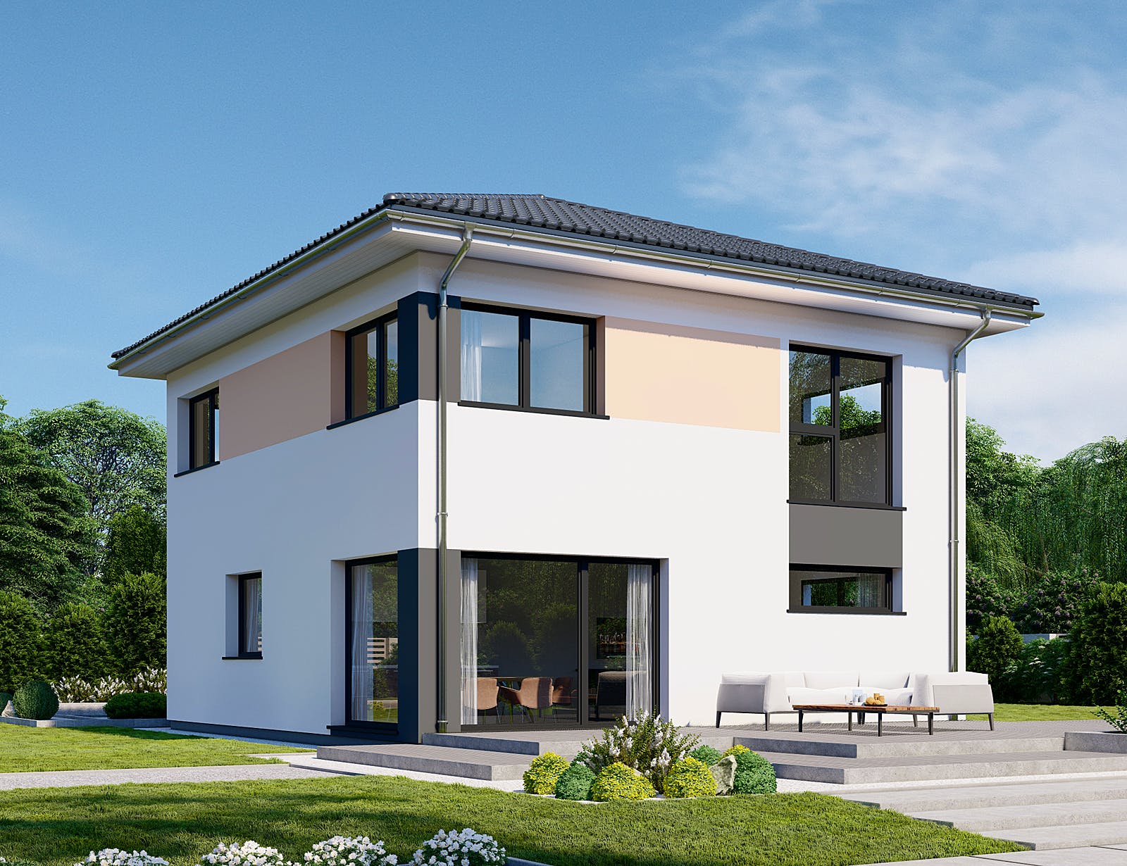 Fertighaus Park 131W von Danwood - Österreich Schlüsselfertig ab 267600€, Stadtvilla Außenansicht 1