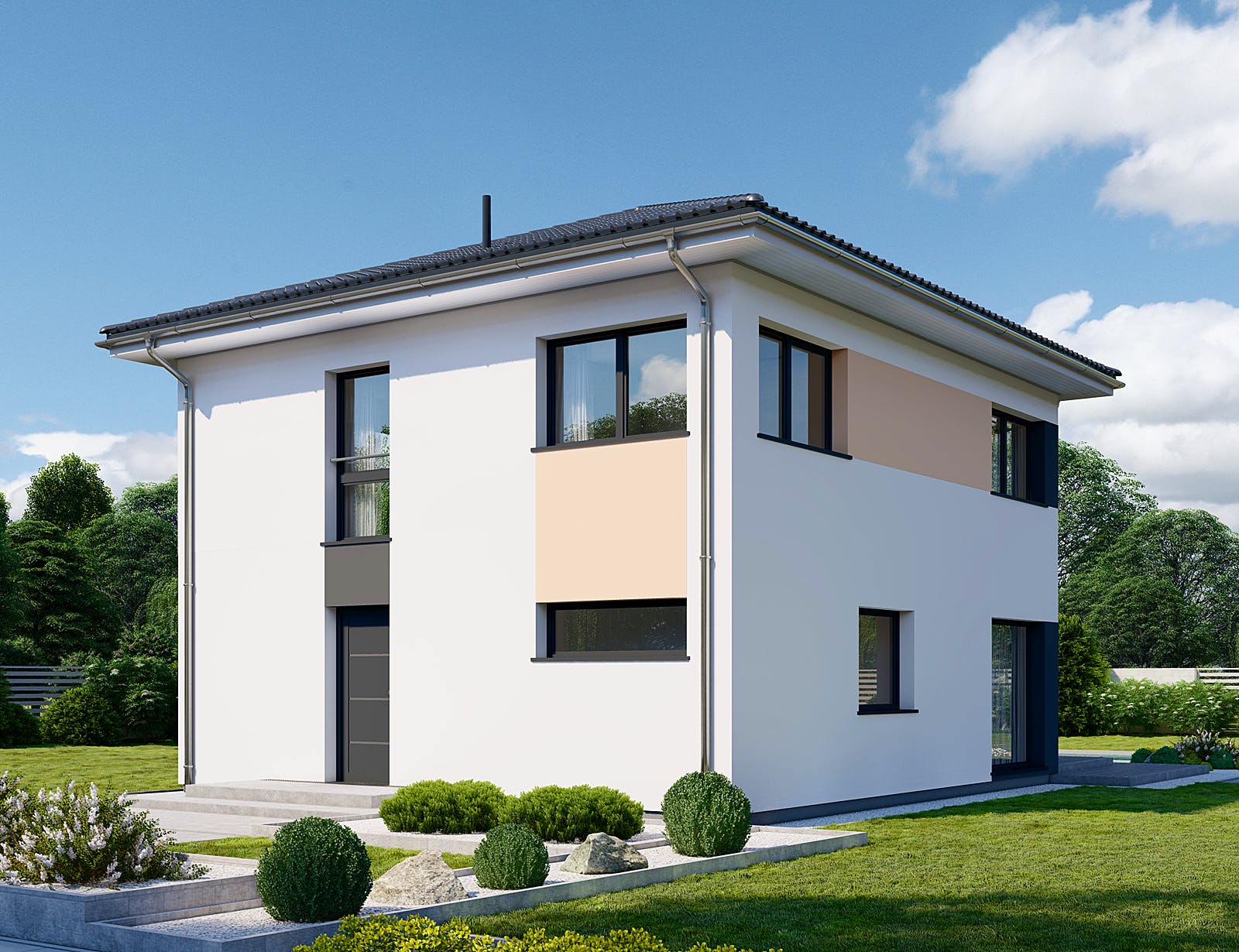 Fertighaus Park 131W von Danwood - Österreich Schlüsselfertig ab 267600€, Stadtvilla Außenansicht 2
