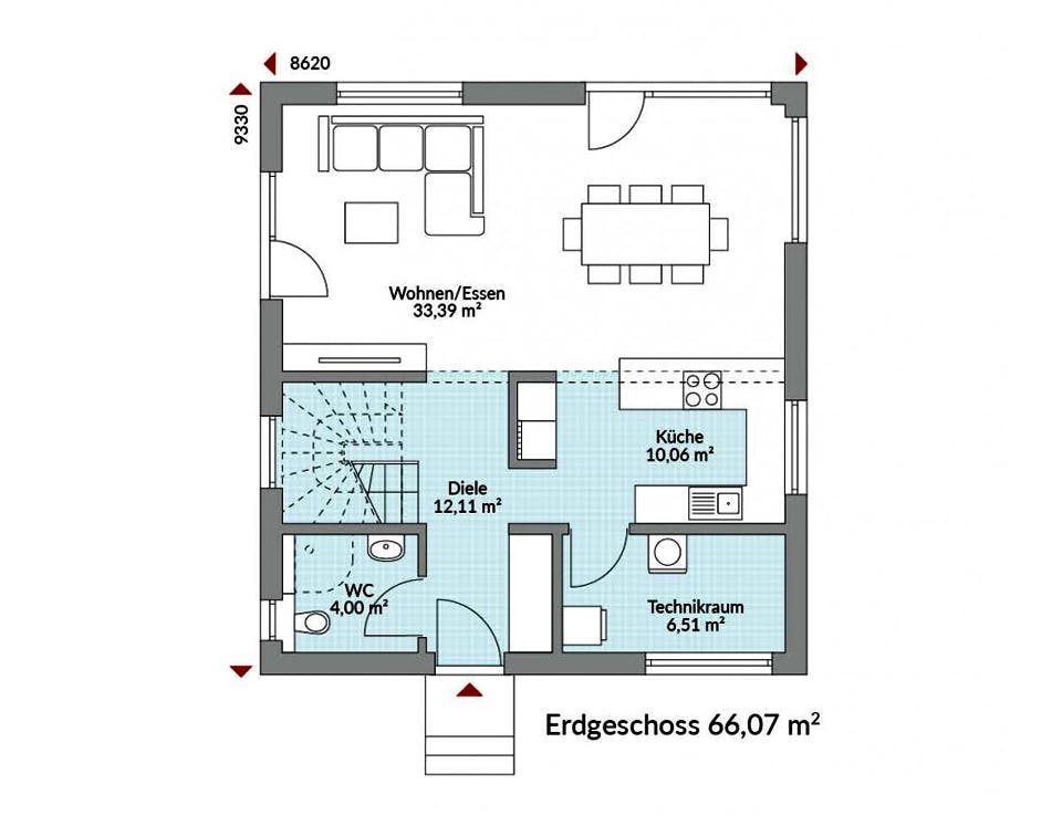 Fertighaus Park 131W von Danwood - Österreich Schlüsselfertig ab 267600€, Stadtvilla Grundriss 1