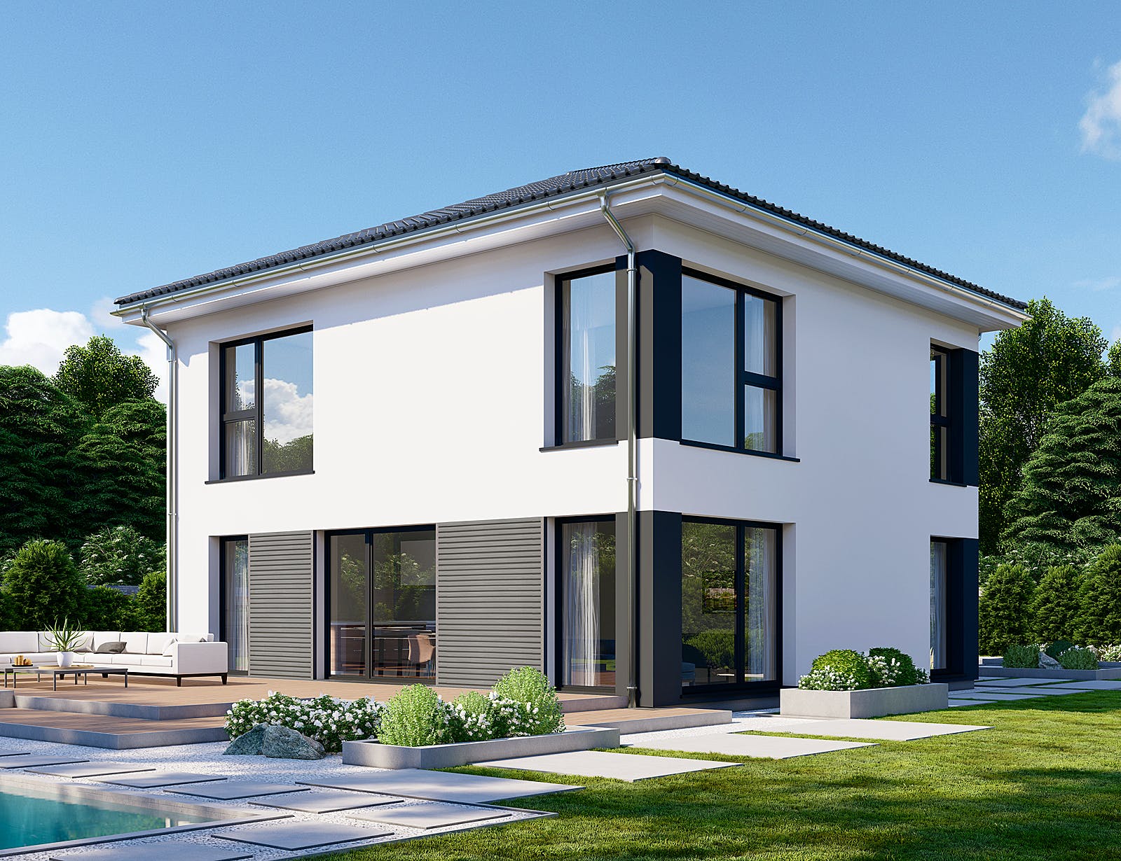 Fertighaus Park 133W von Danwood - Österreich Schlüsselfertig ab 268000€, Stadtvilla Außenansicht 1
