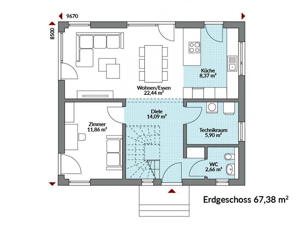 Fertighaus Park 133W von Danwood - Österreich Schlüsselfertig ab 268000€, Stadtvilla Grundriss 1