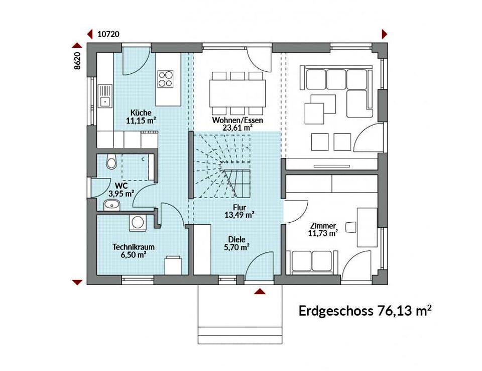 Fertighaus Park 151.1W von Danwood - Österreich Schlüsselfertig ab 292500€, Stadtvilla Grundriss 1