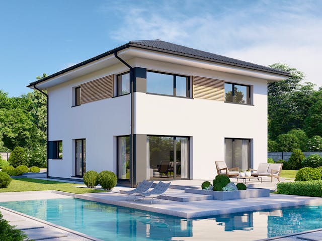 Fertighaus Park 152W von Danwood - Österreich Schlüsselfertig ab 343800€, Stadtvilla Außenansicht 1