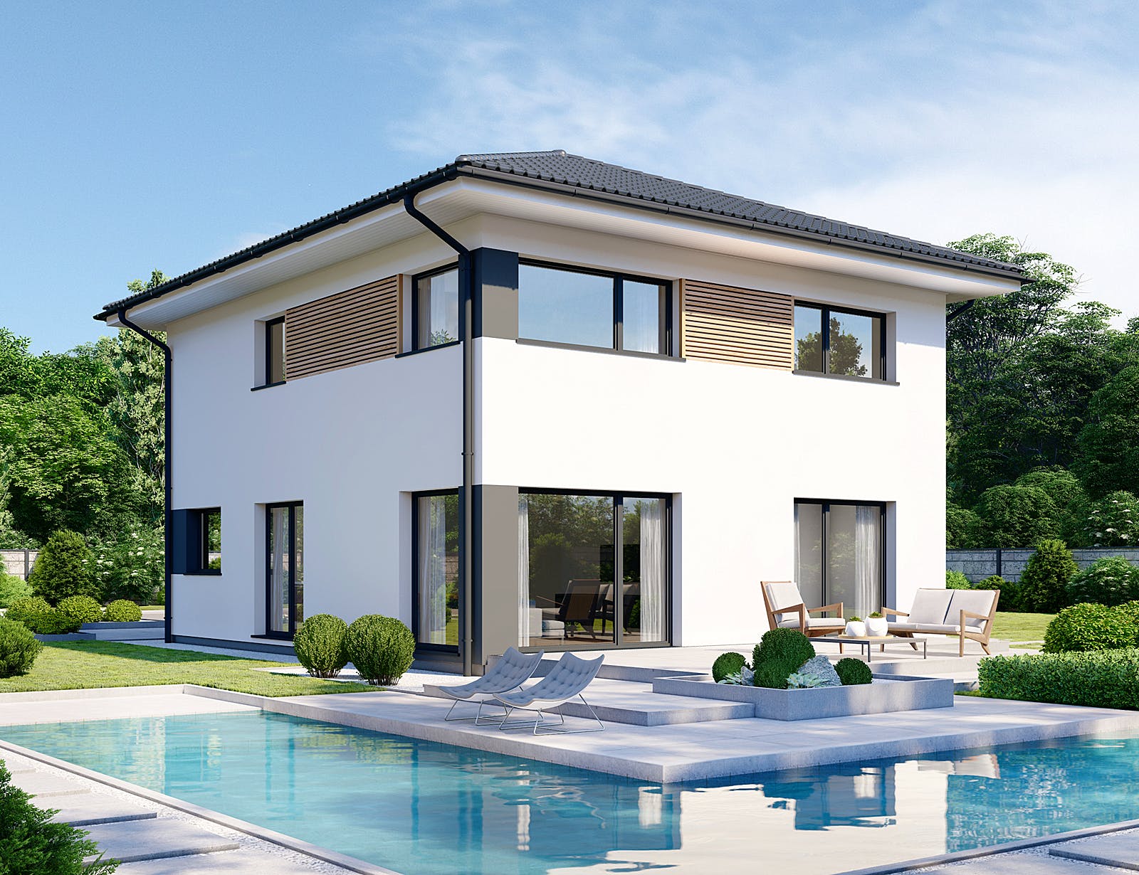 Fertighaus Park 152W von Danwood - Österreich Schlüsselfertig ab 299000€, Stadtvilla Außenansicht 1