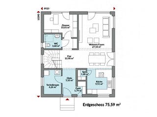 Fertighaus Park 152W von Danwood - Österreich Schlüsselfertig ab 343800€, Stadtvilla Grundriss 1