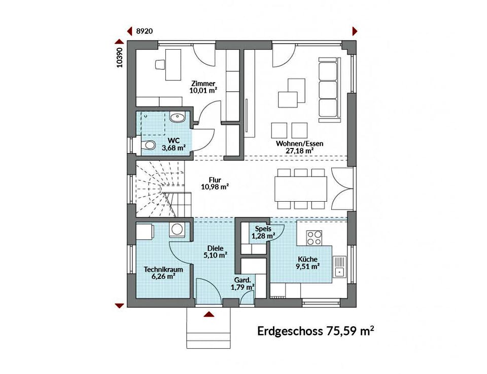 Fertighaus Park 152W von Danwood - Österreich Schlüsselfertig ab 299000€, Stadtvilla Grundriss 1