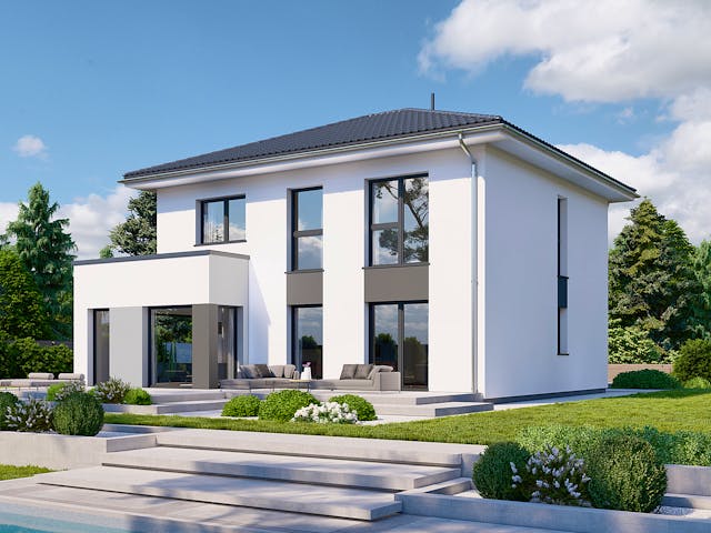 Fertighaus Park 156W von Danwood - Österreich Schlüsselfertig ab 361300€, Stadtvilla Außenansicht 1