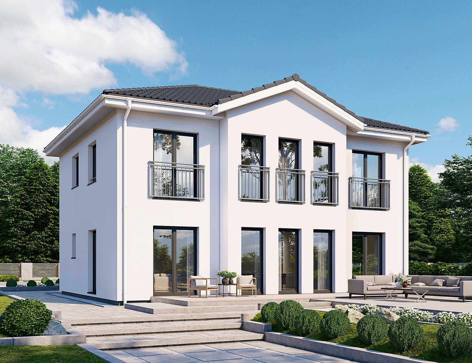 Fertighaus Park 167W von Danwood - Österreich Schlüsselfertig ab 332400€, Stadtvilla Außenansicht 1