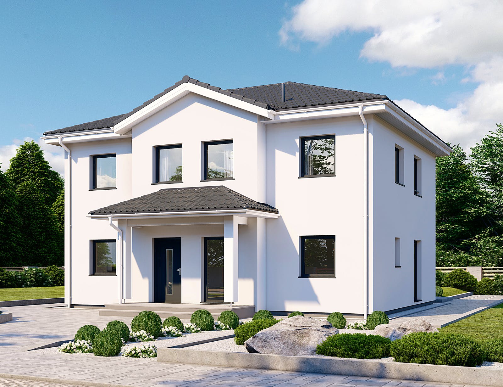 Fertighaus Park 167W von Danwood - Österreich Schlüsselfertig ab 332400€, Stadtvilla Außenansicht 2