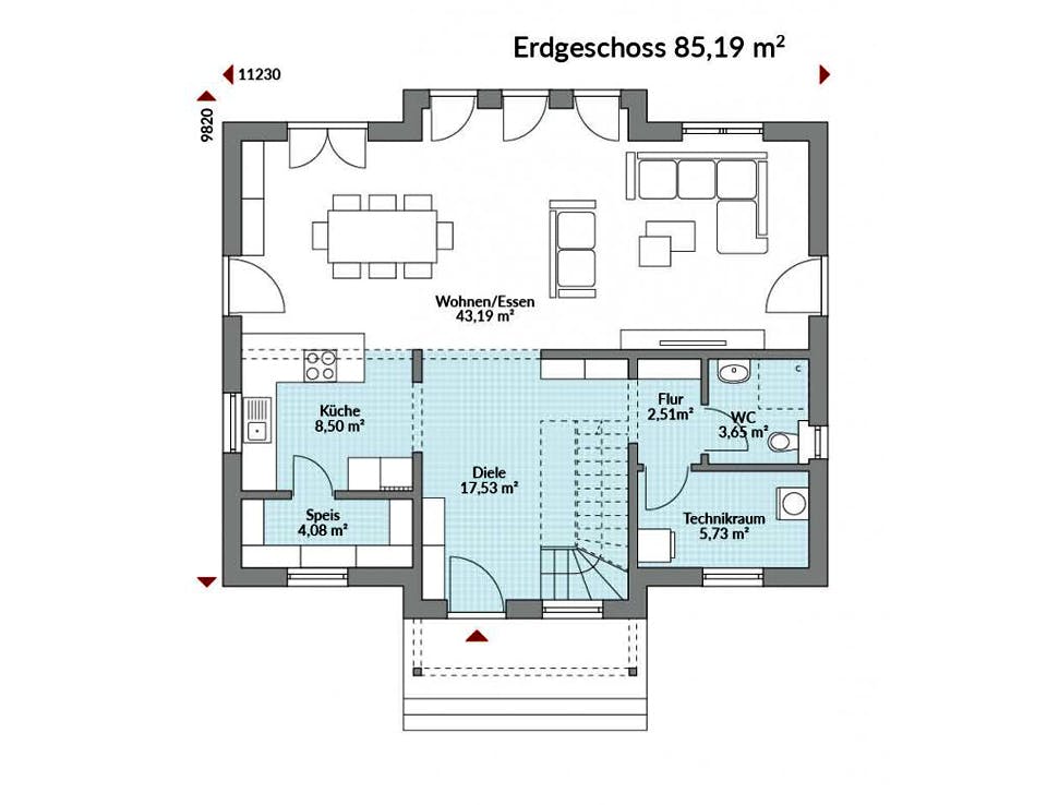 Fertighaus Park 167W von Danwood - Österreich Schlüsselfertig ab 332400€, Stadtvilla Grundriss 1