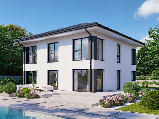 Fertighaus Park 180W von Danwood - Österreich Schlüsselfertig ab 388900€, Stadtvilla Außenansicht 1