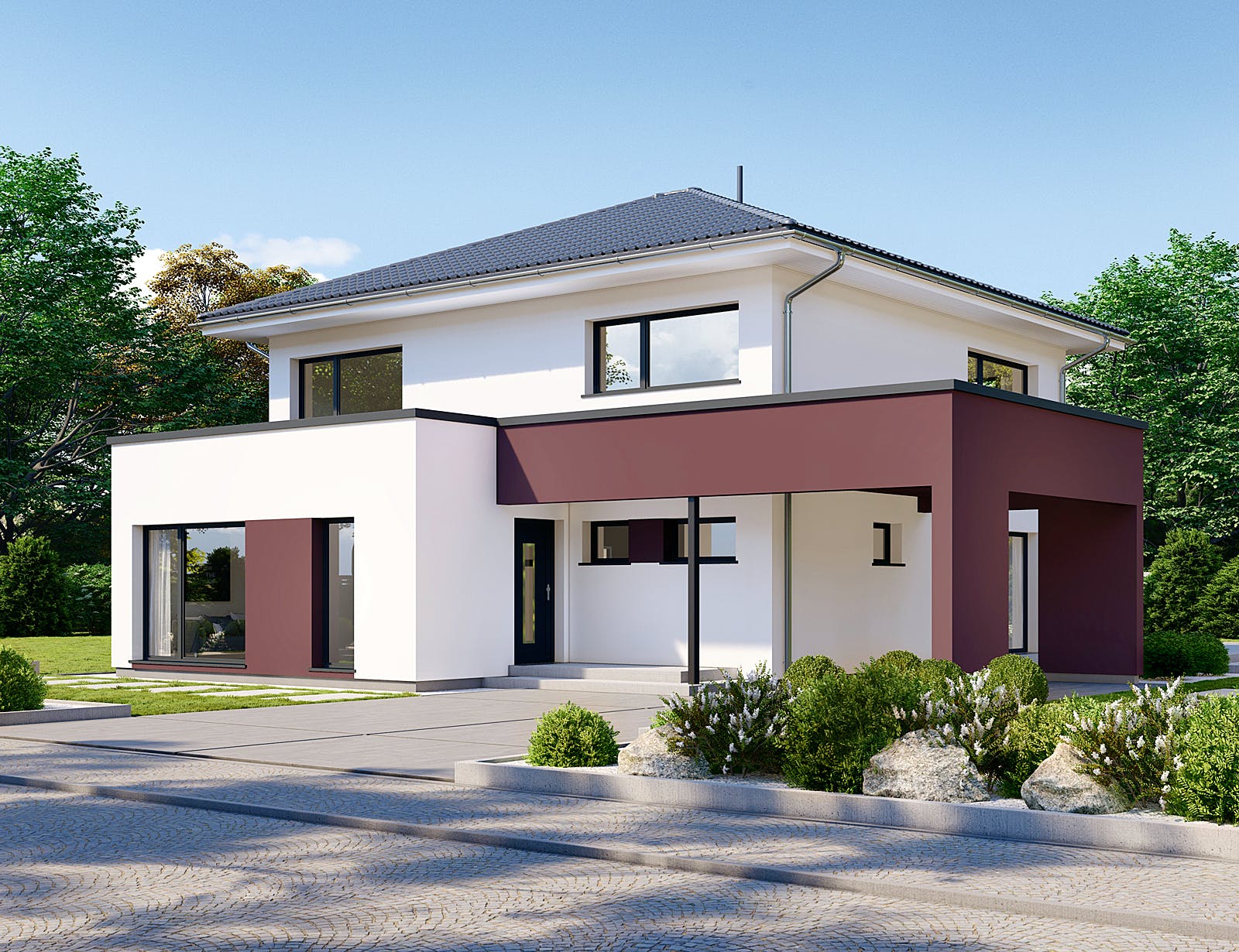 Fertighaus Park 186W von Danwood - Österreich Schlüsselfertig ab 383900€, Stadtvilla Außenansicht 1