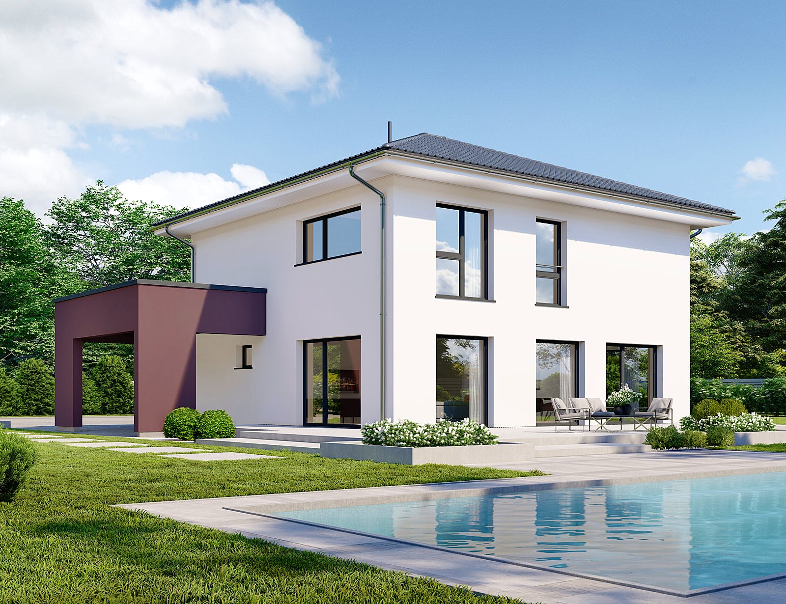 Fertighaus Park 186W von Danwood - Österreich Schlüsselfertig ab 383900€, Stadtvilla Außenansicht 2