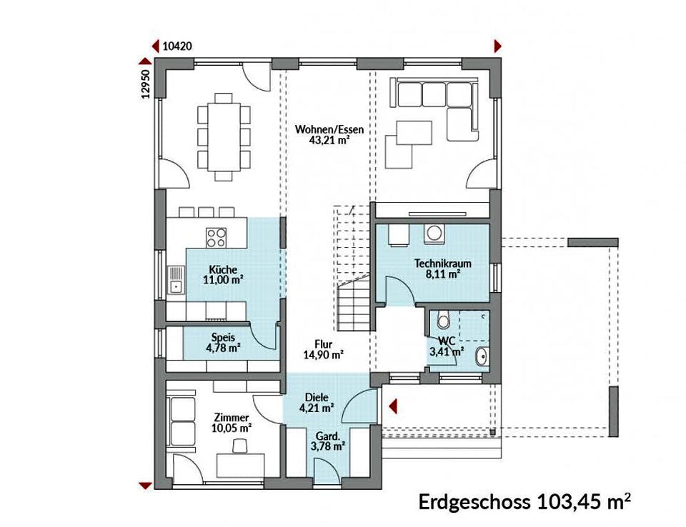 Fertighaus Park 186W von Danwood - Österreich Schlüsselfertig ab 383900€, Stadtvilla Grundriss 1