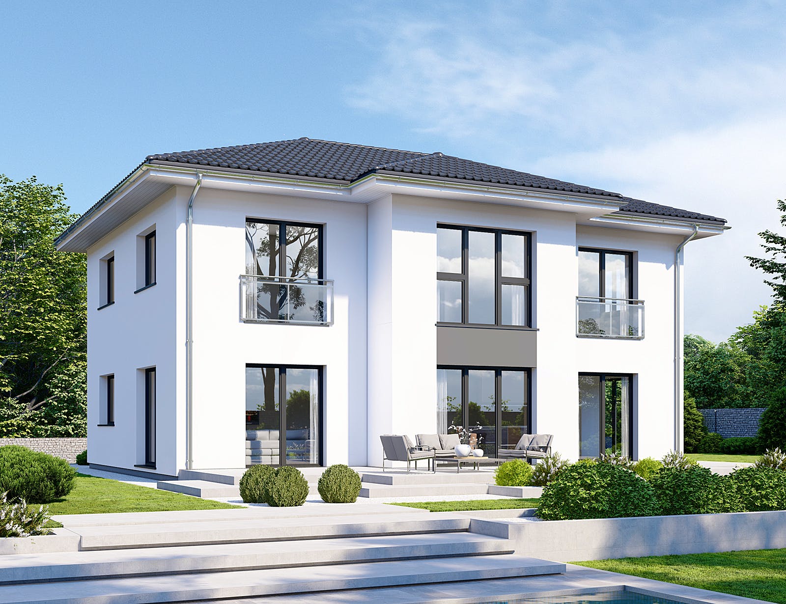 Fertighaus Park 196W von Danwood - Österreich Schlüsselfertig ab 361400€, Stadtvilla Außenansicht 1