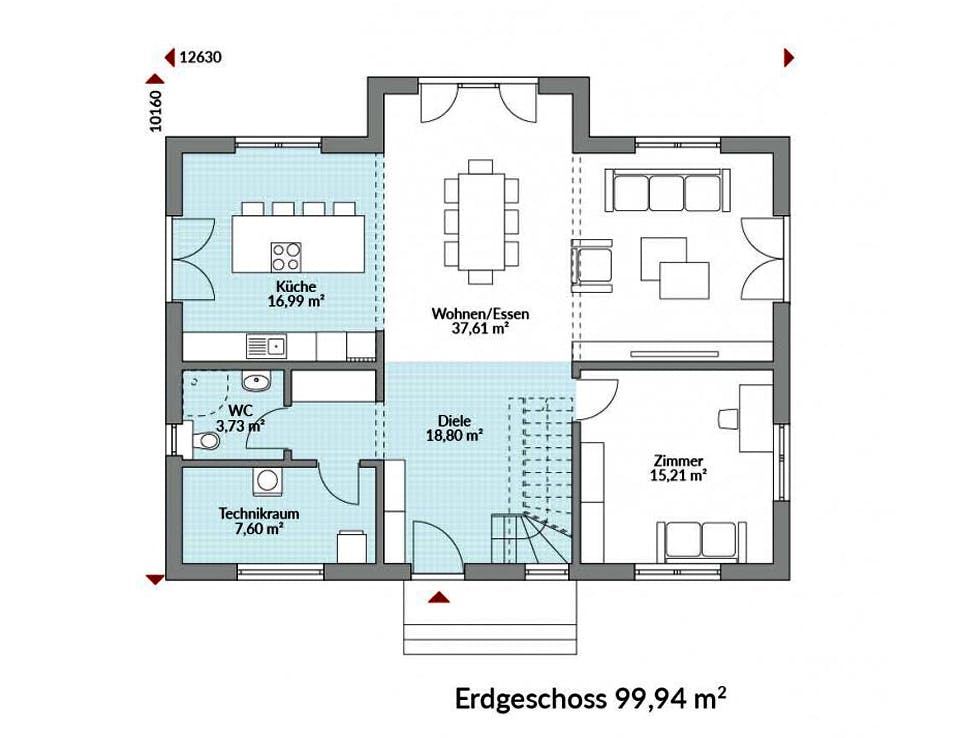 Fertighaus Park 196W von Danwood - Österreich Schlüsselfertig ab 361400€, Stadtvilla Grundriss 1