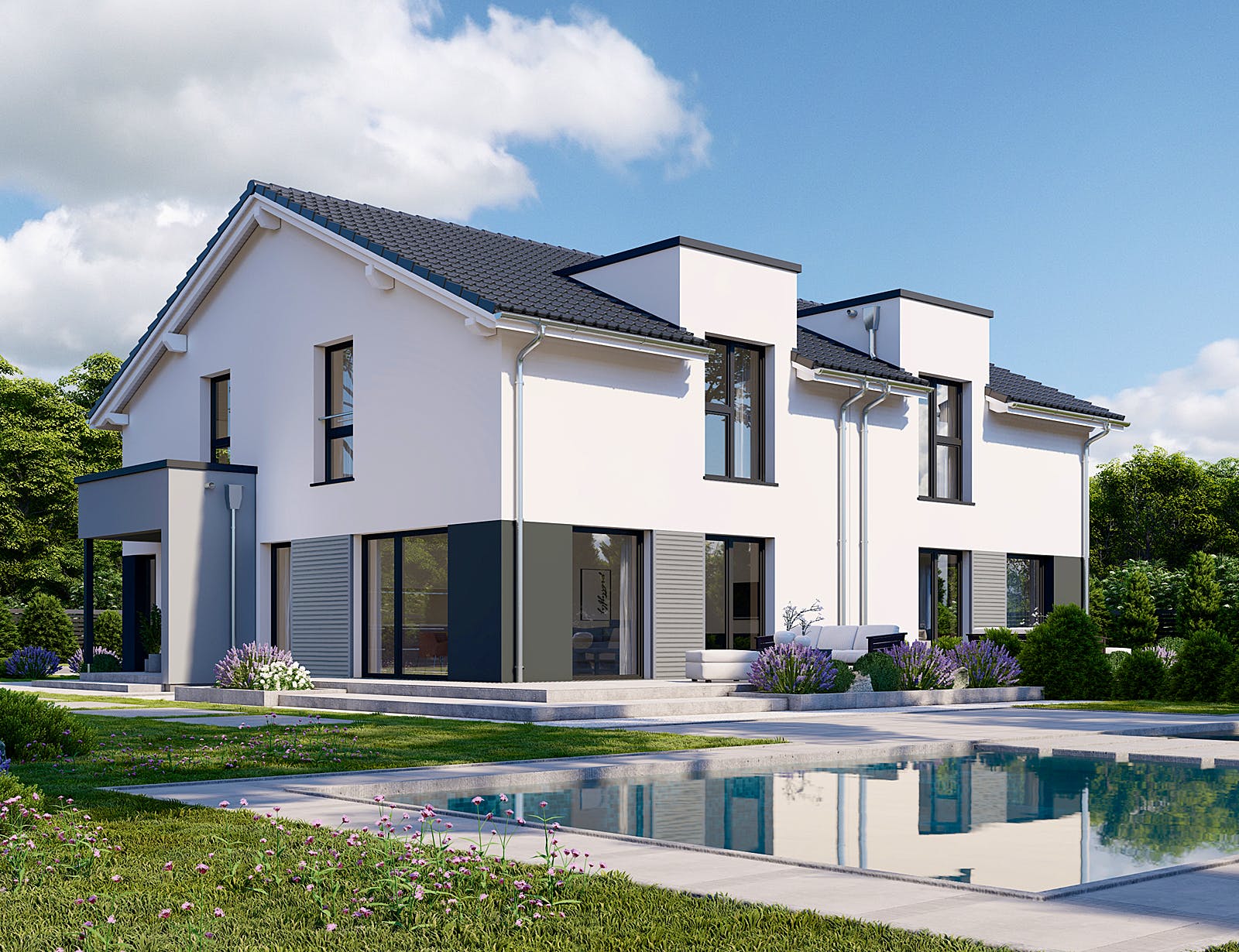 Fertighaus Partner 132.1 von Danwood - Österreich Schlüsselfertig ab 268200€, Satteldach-Klassiker Außenansicht 1