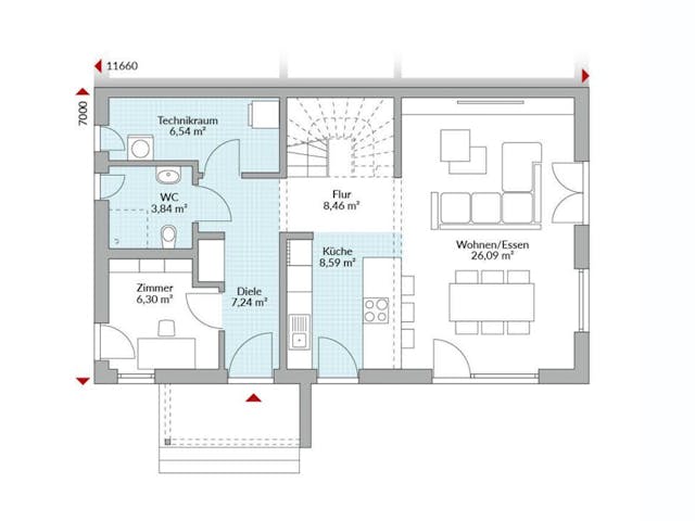 Fertighaus Partner 132.1 von Danwood - Österreich Schlüsselfertig ab 309600€, Satteldach-Klassiker Grundriss 1