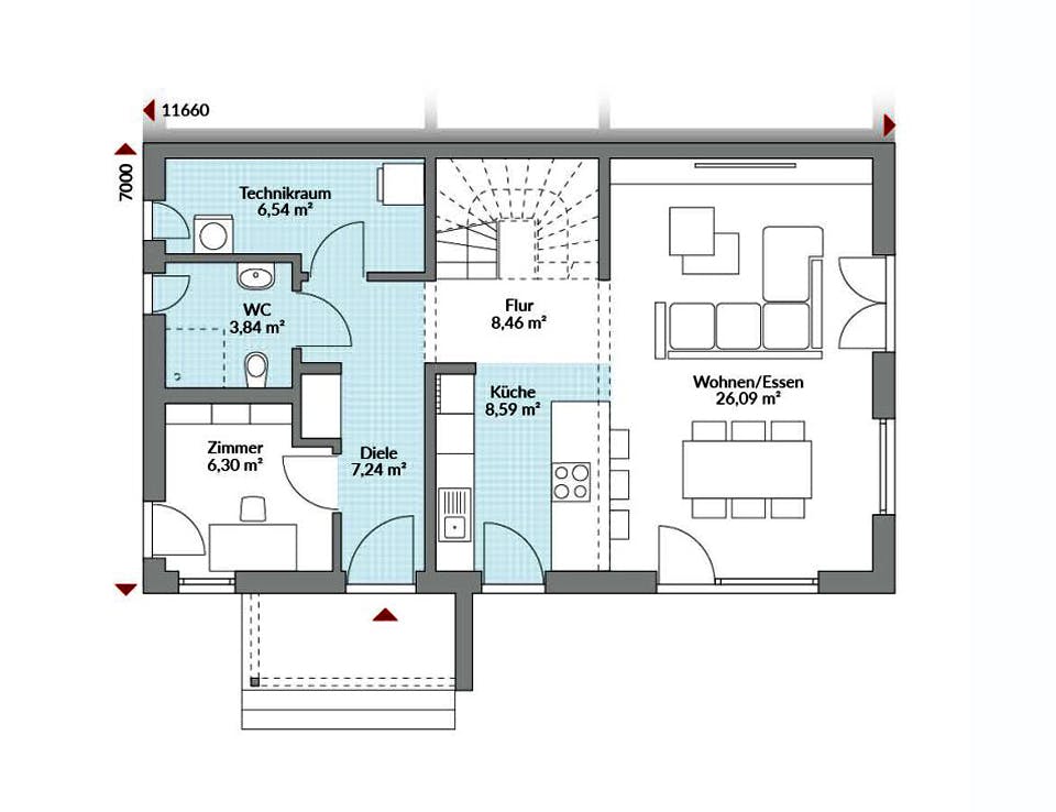 Fertighaus Partner 132.1 von Danwood - Österreich Schlüsselfertig ab 268200€, Satteldach-Klassiker Grundriss 1