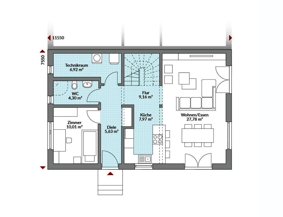 Fertighaus Partner 142W von Danwood - Österreich Schlüsselfertig ab 268200€, Stadtvilla Grundriss 1