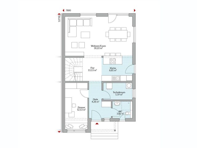 Fertighaus Partner 151 von Danwood - Österreich Schlüsselfertig ab 334400€, Satteldach-Klassiker Grundriss 1