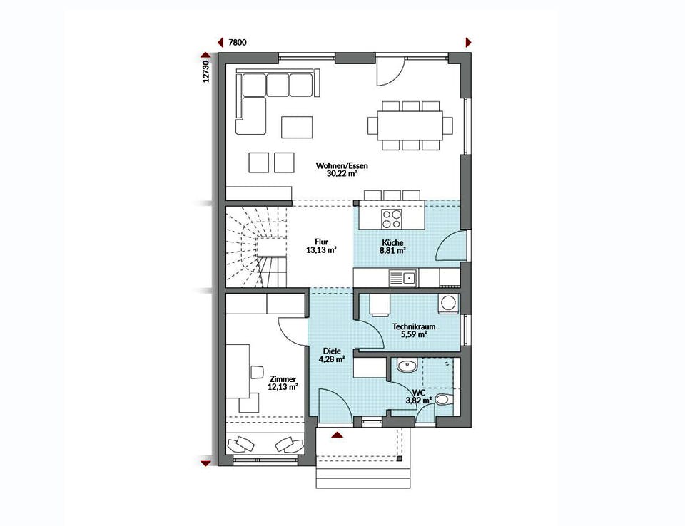 Fertighaus Partner 151 von Danwood - Österreich Schlüsselfertig ab 290700€, Satteldach-Klassiker Grundriss 1