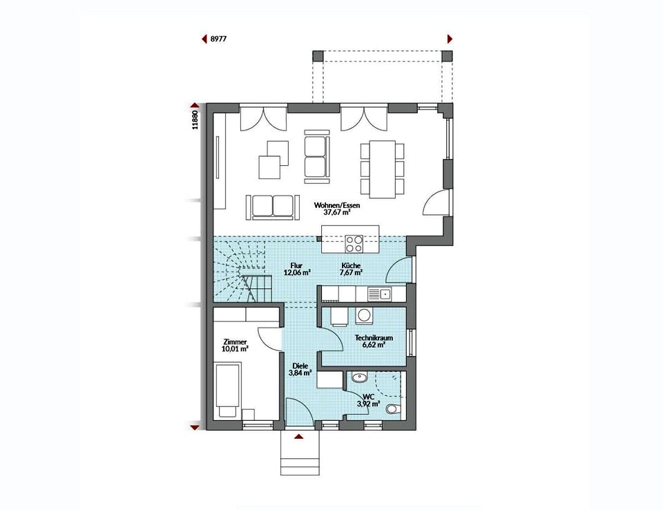Fertighaus Partner 155W von Danwood - Österreich Schlüsselfertig ab 306900€, Stadtvilla Grundriss 1