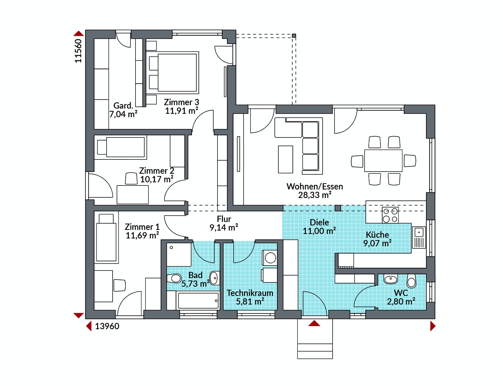 Fertighaus Perfect 113 von Danwood - Österreich Schlüsselfertig ab 261500€, Bungalow Grundriss 1