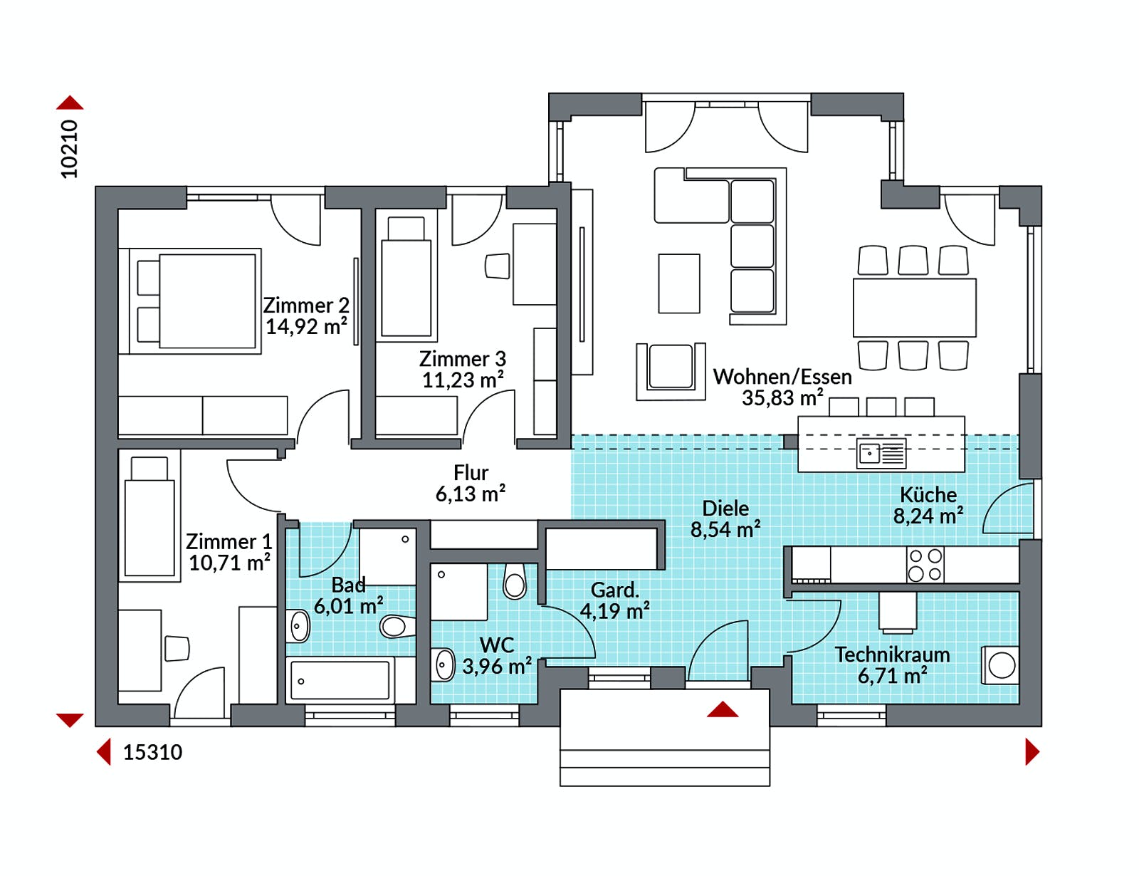 Fertighaus Perfect 116 von Danwood - Österreich Schlüsselfertig ab 249100€, Satteldach-Klassiker Grundriss 1