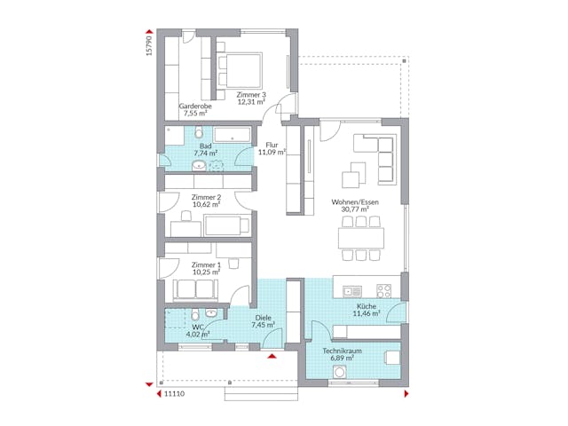 Fertighaus Perfect 120 Cube von Danwood - Österreich Schlüsselfertig ab 319300€, Bungalow Grundriss 1