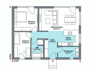 Fertighaus Perfect 86 von Danwood - Österreich Schlüsselfertig ab 223100€, Bungalow Grundriss 1