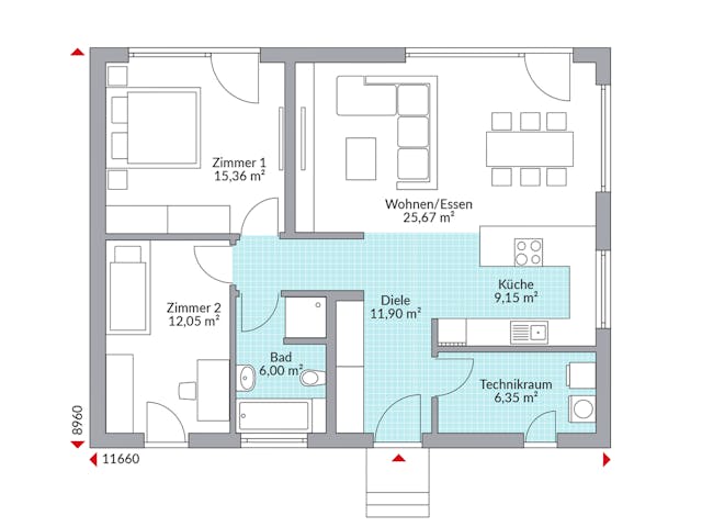 Fertighaus Perfect 86 von Danwood - Österreich Schlüsselfertig ab 223100€, Bungalow Grundriss 1
