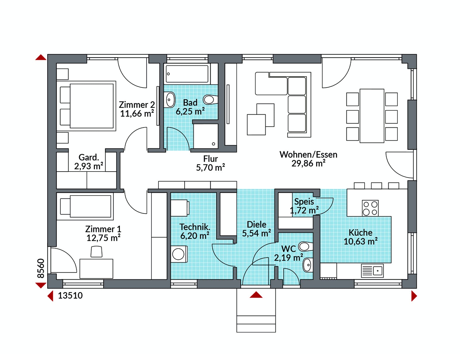 Fertighaus Perfect 95 von Danwood - Österreich Schlüsselfertig ab 213400€, Bungalow Grundriss 1