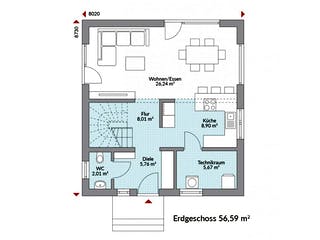 Fertighaus Point 110 von Danwood - Österreich Schlüsselfertig ab 258900€, Satteldach-Klassiker Grundriss 1