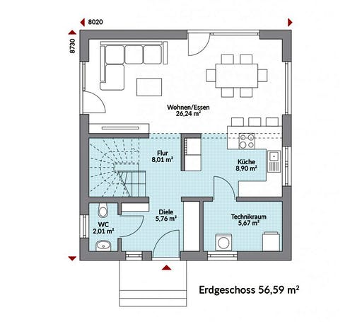Fertighaus Point 110 von Danwood - Österreich Schlüsselfertig ab 225100€, Satteldach-Klassiker Grundriss 1