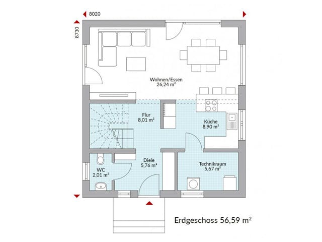 Fertighaus Point 110 von Danwood - Österreich Schlüsselfertig ab 258900€, Satteldach-Klassiker Grundriss 1