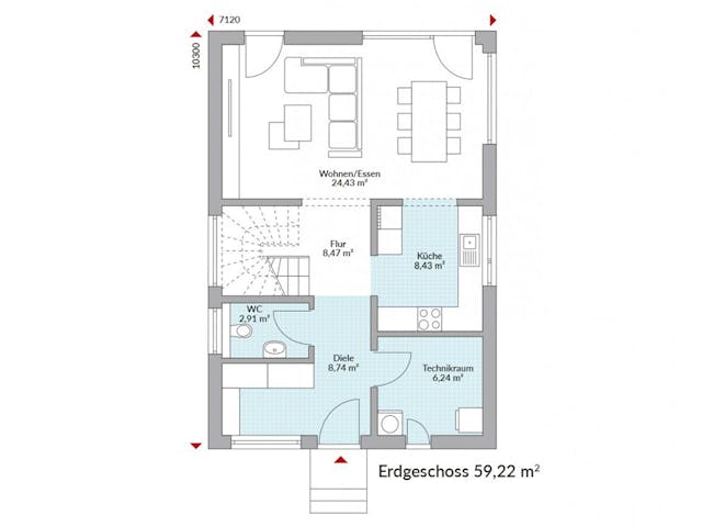 Fertighaus Point 116 von Danwood - Österreich Schlüsselfertig ab 276300€, Satteldach-Klassiker Grundriss 1 Fertighaus Point 116 von Danwood - Österreich Schlüsselfertig ab 276300€, Satteldach-Klassiker Grundriss 1