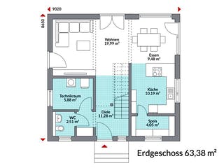 Fertighaus Point 121 von Danwood - Österreich Schlüsselfertig ab 293700€, Satteldach-Klassiker Grundriss 1