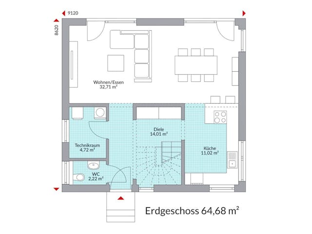 Fertighaus Point 126.1 von Danwood - Österreich Schlüsselfertig ab 269900€, Satteldach-Klassiker Grundriss 1
