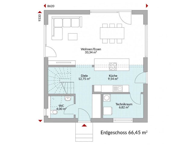 Fertighaus Point 128.1 von Danwood - Österreich Schlüsselfertig ab 279300€, Satteldach-Klassiker Grundriss 1