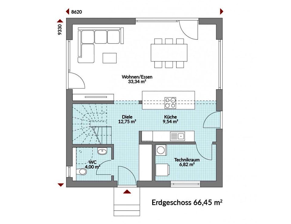 Fertighaus Point 128.1 von Danwood - Österreich Schlüsselfertig ab 242900€, Satteldach-Klassiker Grundriss 1