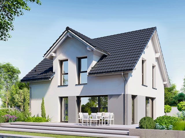 Fertighaus Point 128.2 von Danwood - Österreich Schlüsselfertig ab 291700€, Satteldach-Klassiker Außenansicht 1