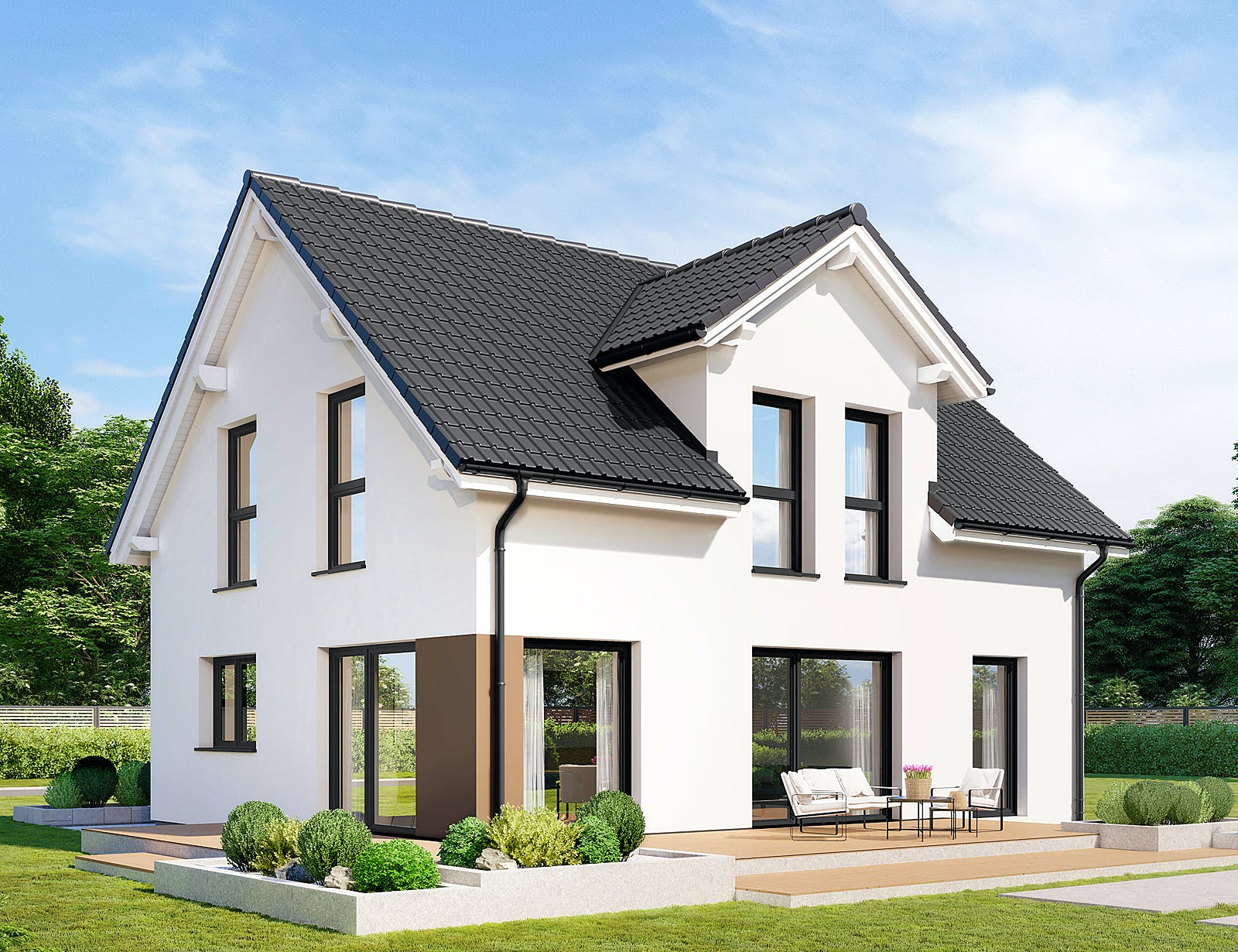 Fertighaus Point 133.1 von Danwood - Österreich Schlüsselfertig ab 266200€, Satteldach-Klassiker Außenansicht 1
