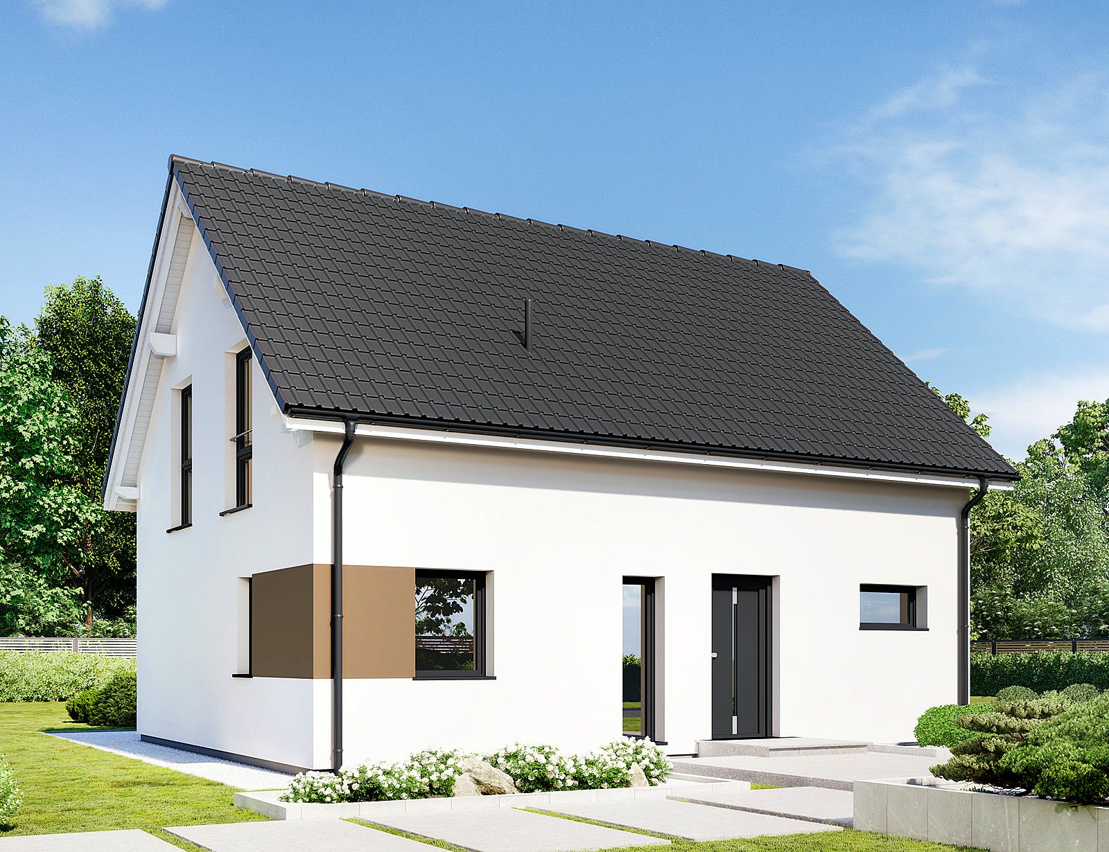 Fertighaus Point 133.1 von Danwood - Österreich Schlüsselfertig ab 266200€, Satteldach-Klassiker Außenansicht 2
